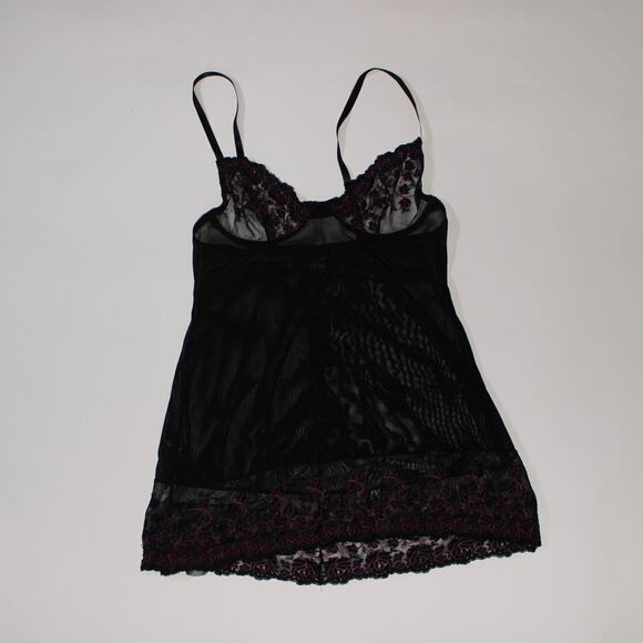 Fredricks Of Hollywood Black Underwire Semi Sheer Slip With Purple Embroidery - Picture 1 of 5